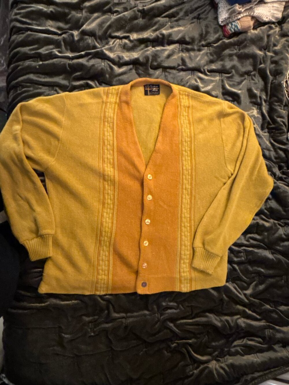 Mens 60s True Vintage Golden Yellow Wool Cardigan